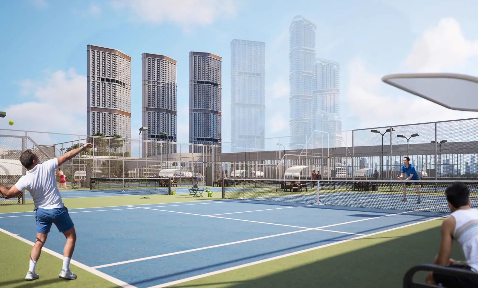 340 Riverside Crescent — tennis courts amenity render