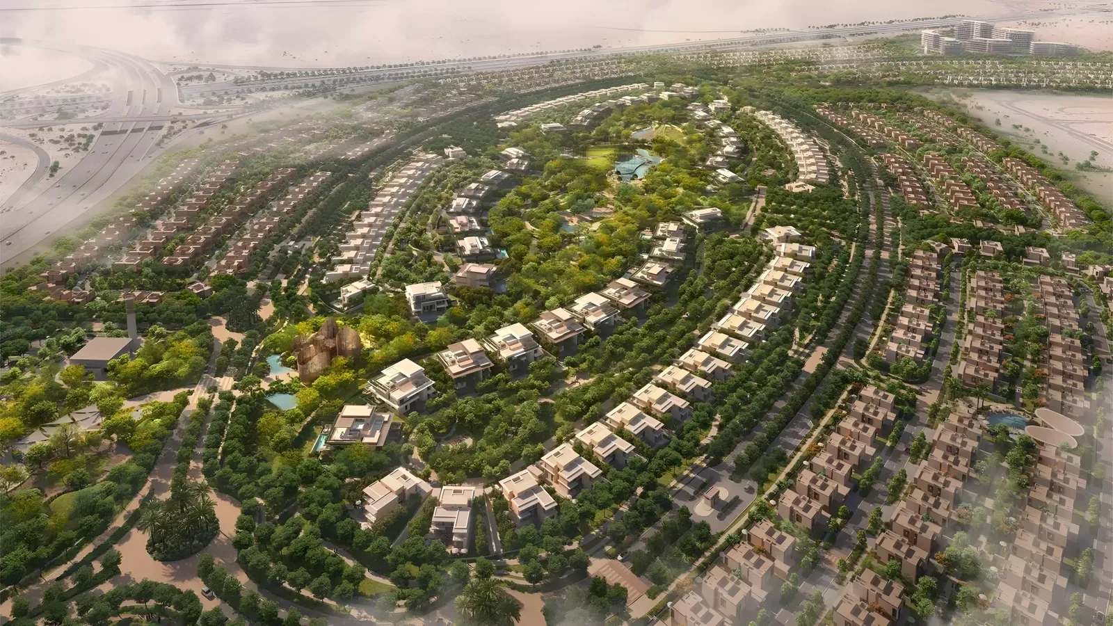 The Wilds by Aldar — marketing still of contemporary villa façades and landscaping