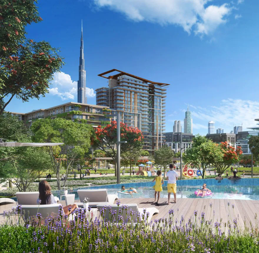 Central Park at City Walk — community park render with Burj Khalifa view