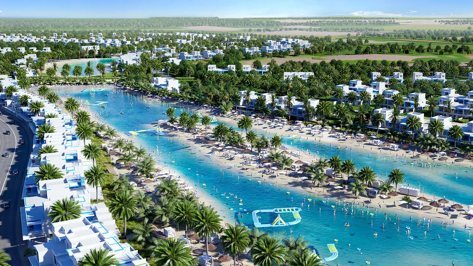 Official DAMAC Lagoons master community beach-and-villa aerial (master context, not the Cetara apartment pocket)