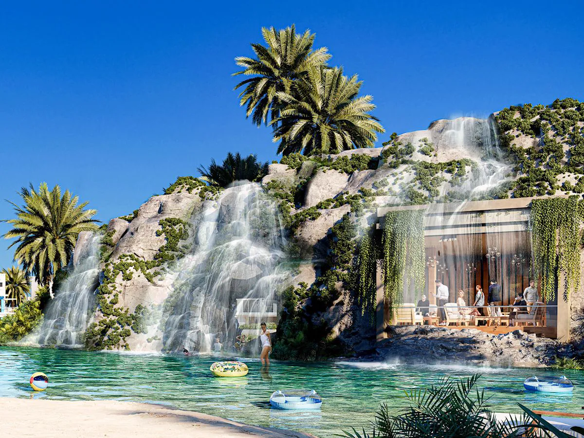 DAMAC Lagoons — waterfall amenity render