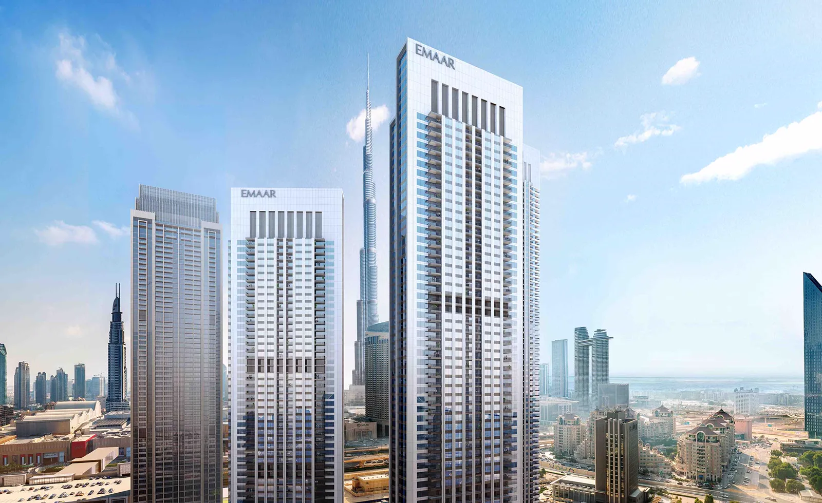 Downtown Views II towers with Burj Khalifa — marketing render