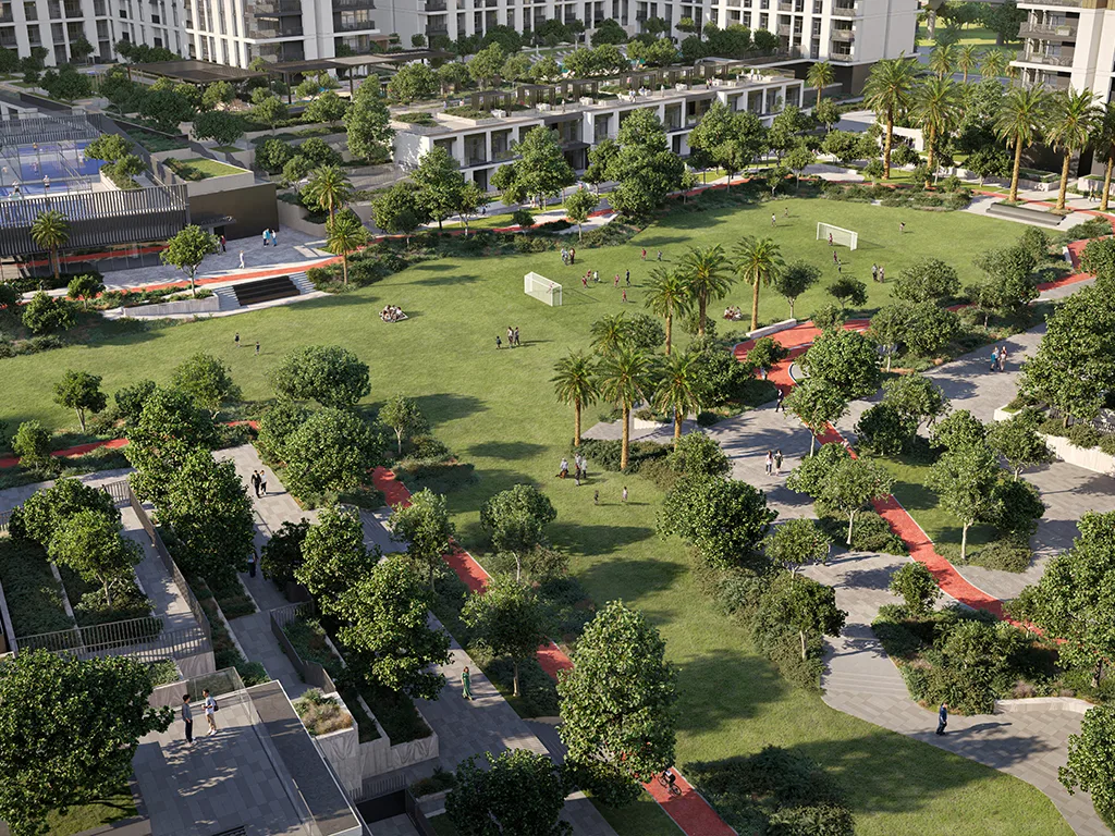Terra Gardens at Expo Living — community lawn and townhouse edges