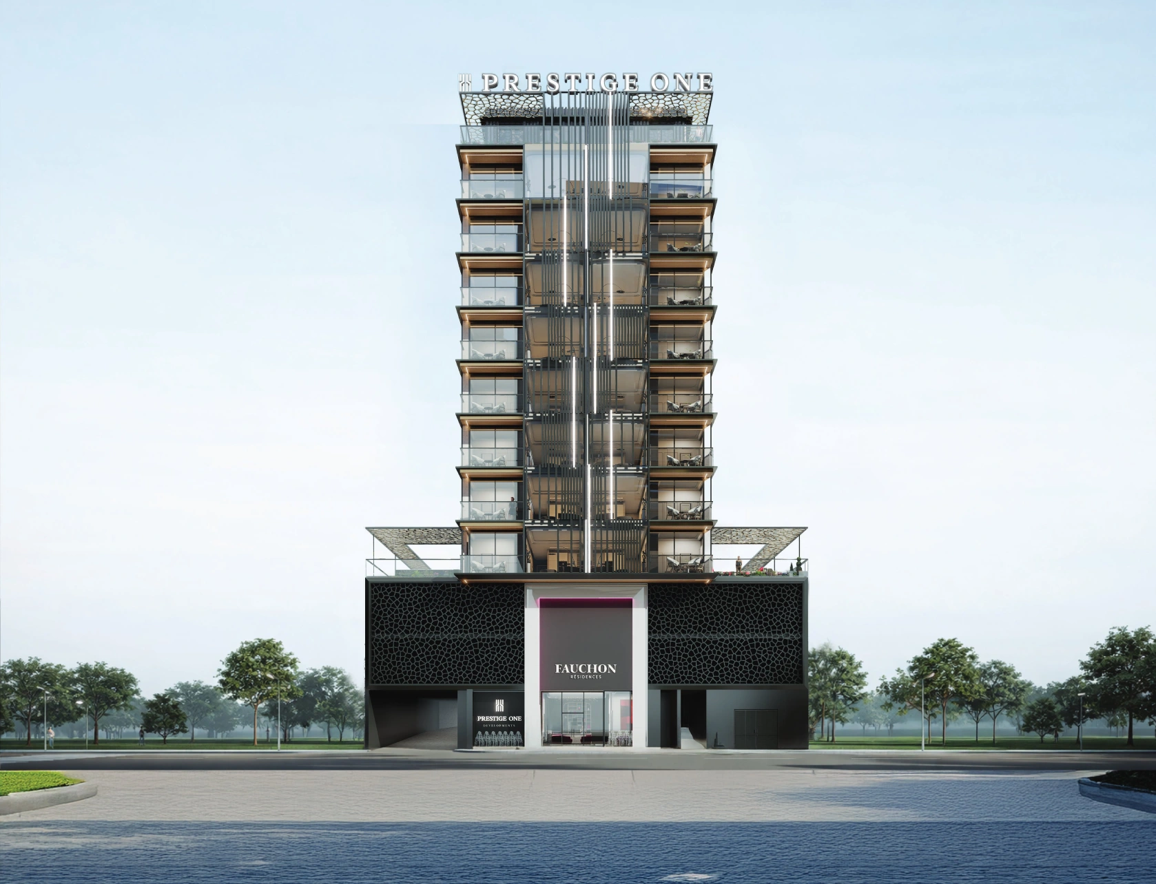 Fauchon Residences — day exterior marketing still of tower massing and street context