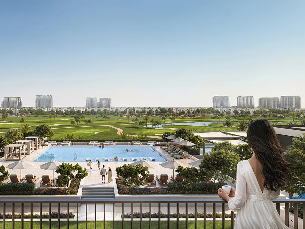 Golf Fields Emaar South — fairway lifestyle marketing still