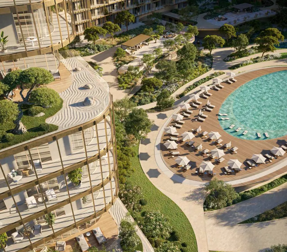 Hado by Beyond parent complex — aerial amenity and pool marketing still (context)