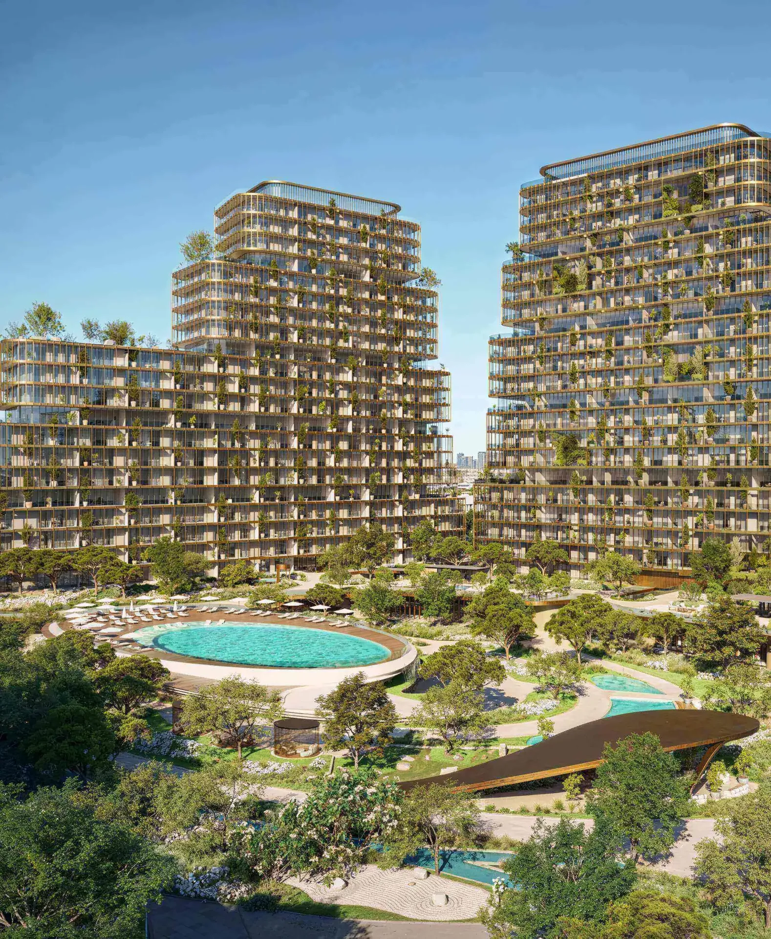 Hado by Beyond parent complex — exterior still of the three-tower composition (context)