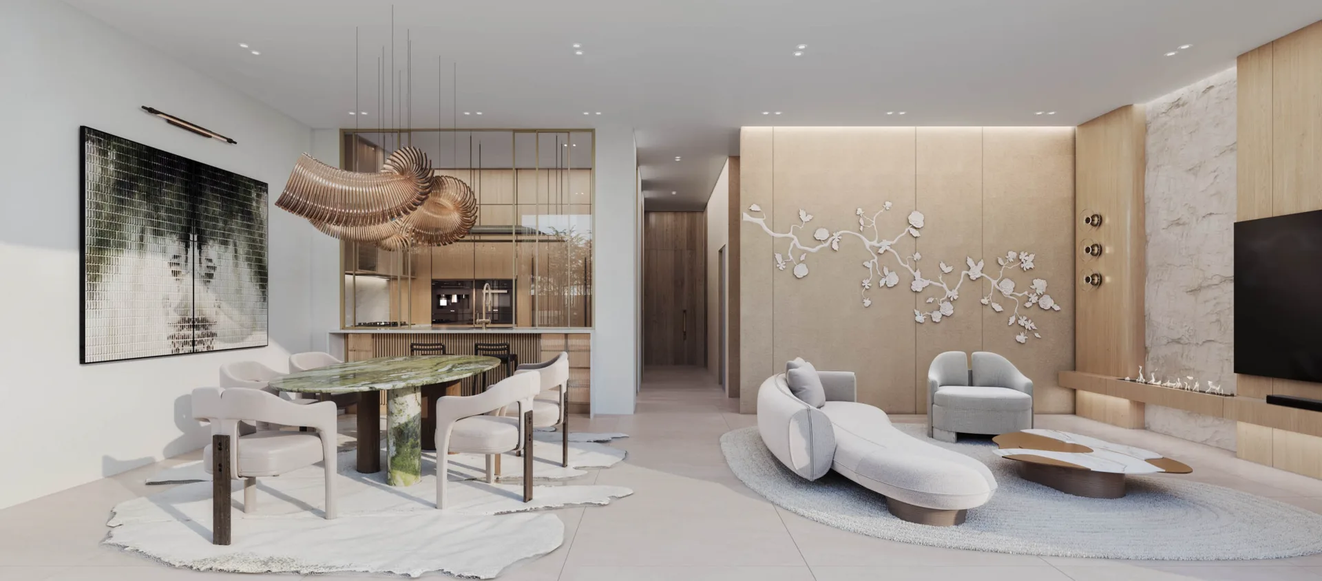 Kensington Gardens — official 5-bed townhouse living, dining and kitchen render