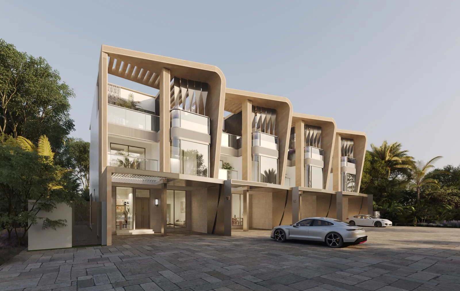 Knightsbridge by LEOS — marketing aerial of the climate-adaptive villa and townhouse community in Meydan District 11