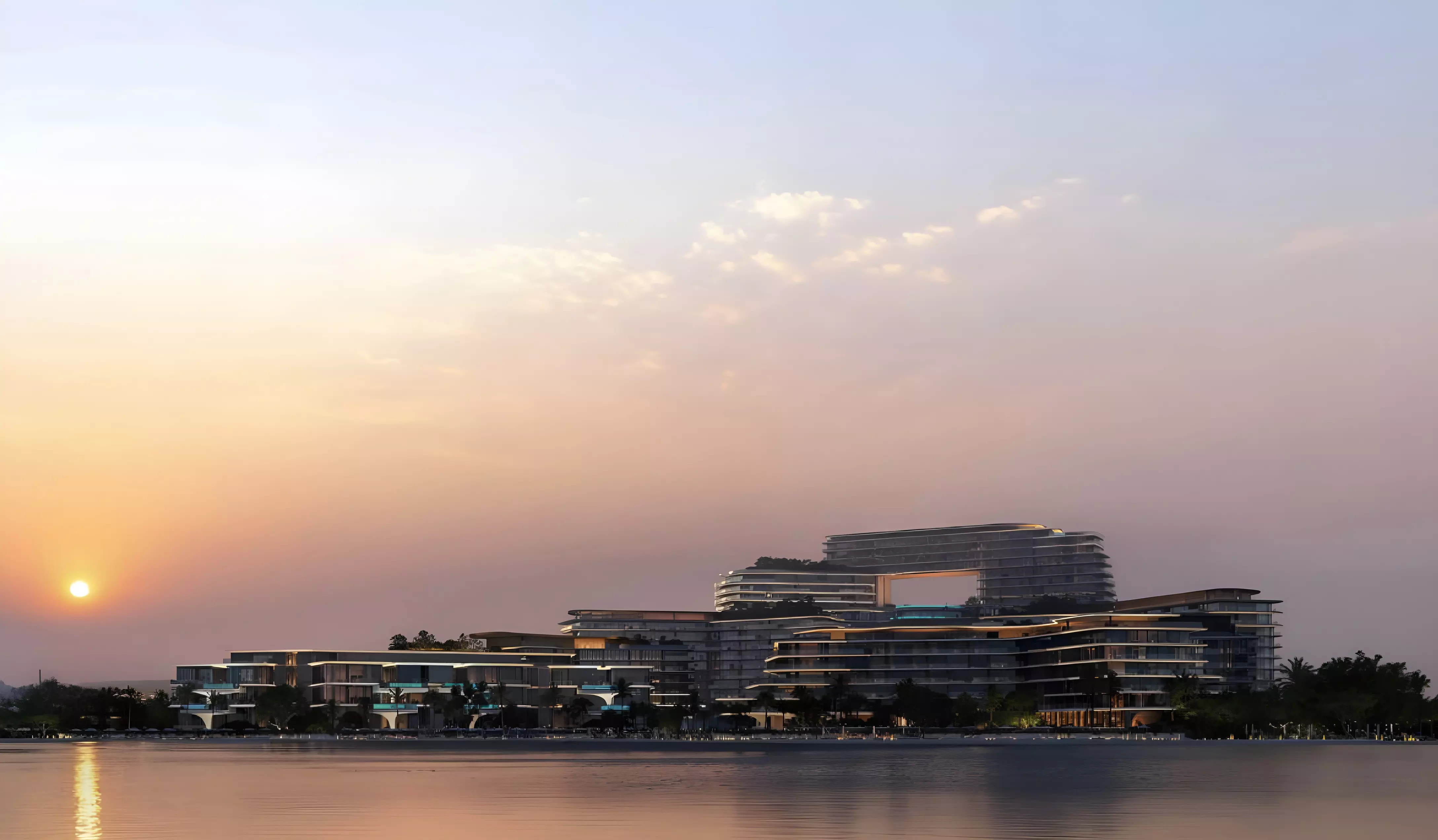 The Meriva Collection aerial marketing still showing multi-building coastal massing