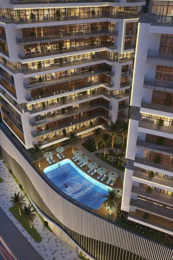 Noble Crest Residences — brochure podium infinity-edge pool between the two towers