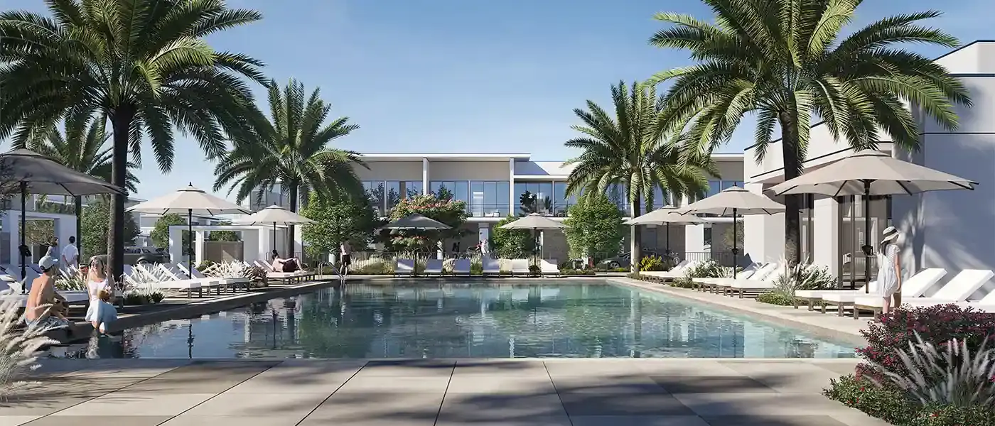 Palace By The Beach — pool deck and low-rise amenity pavilion marketing still
