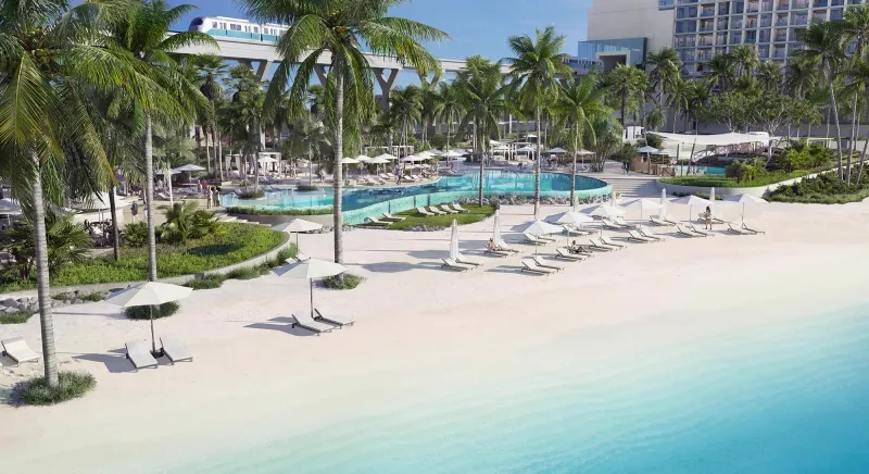 Palm Beach Towers beach and amenity marketing still from Nakheel Podium Villas press set
