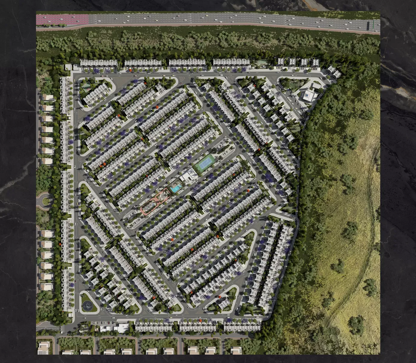R. Hills — leftover Property Finder masterplan aerial of the 902-townhouse campus
