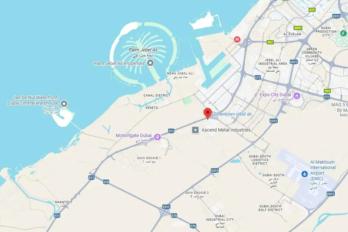 Samana Portside — broker location map pin in Downtown Jebel Ali, not Palm Jebel Ali