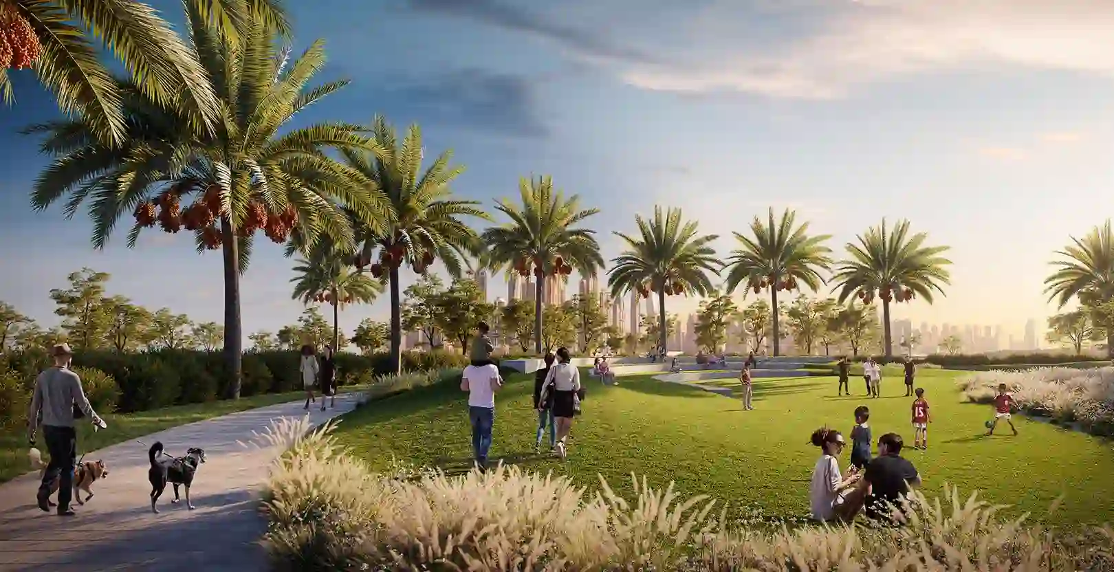Savanna at Dubai Creek Harbour — adjacent park lifestyle marketing still