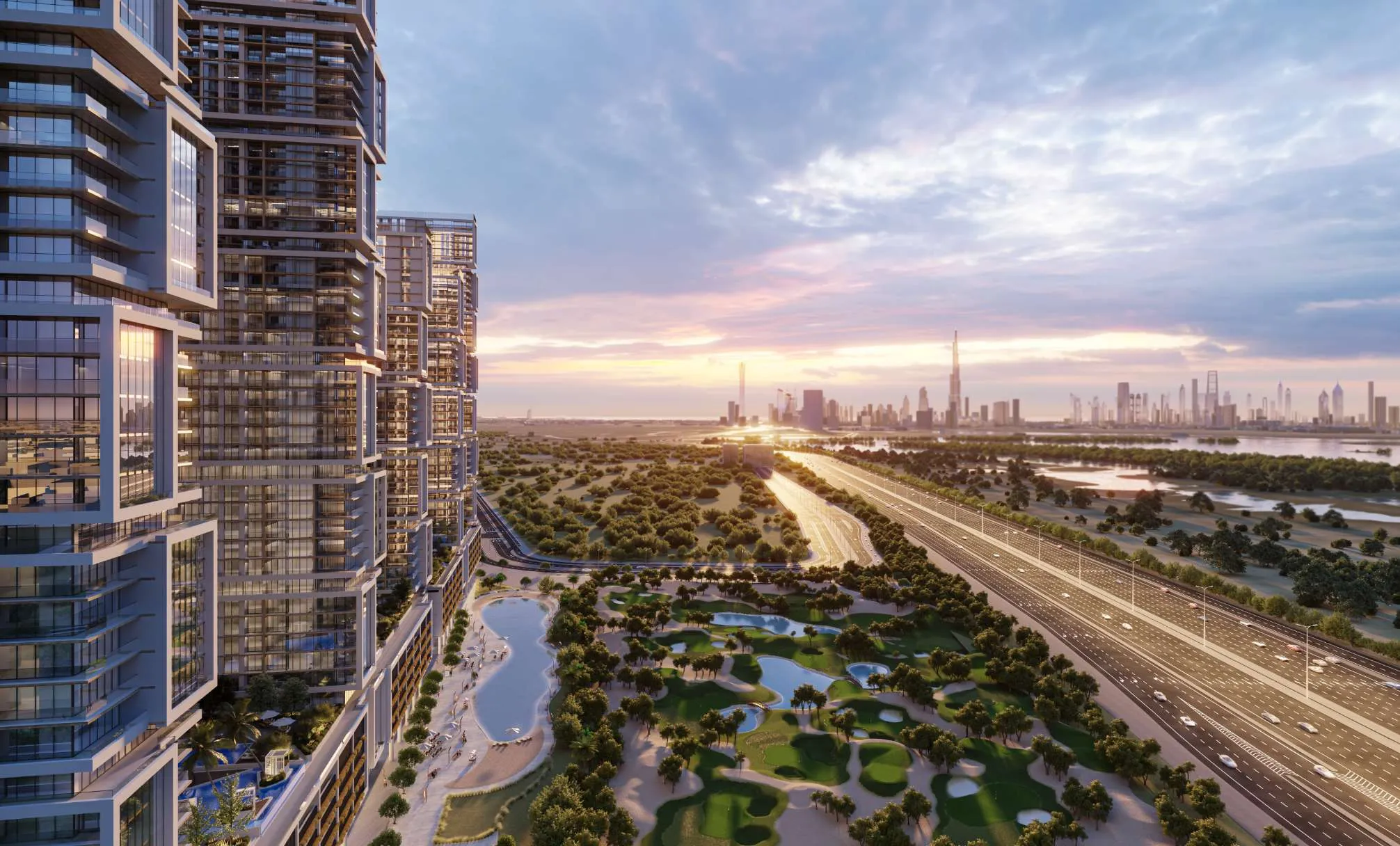 Sobha One — dusk exterior marketing render