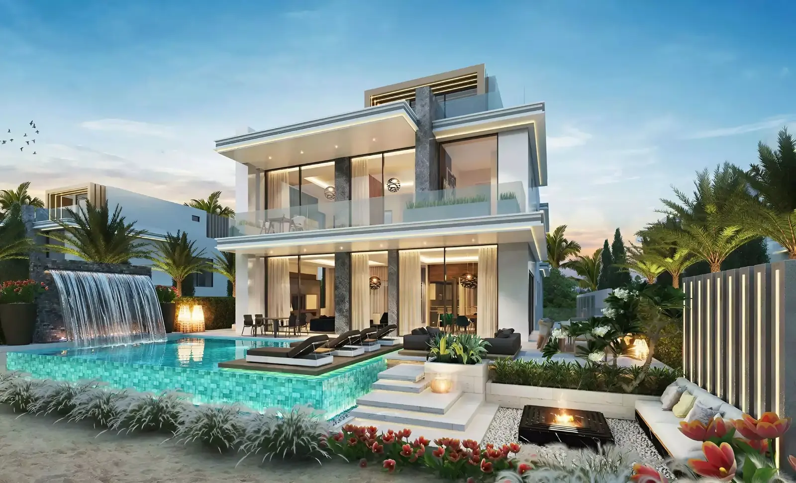 DAMAC Islands 2 parent — marketing villa courtyard with pool (master context)