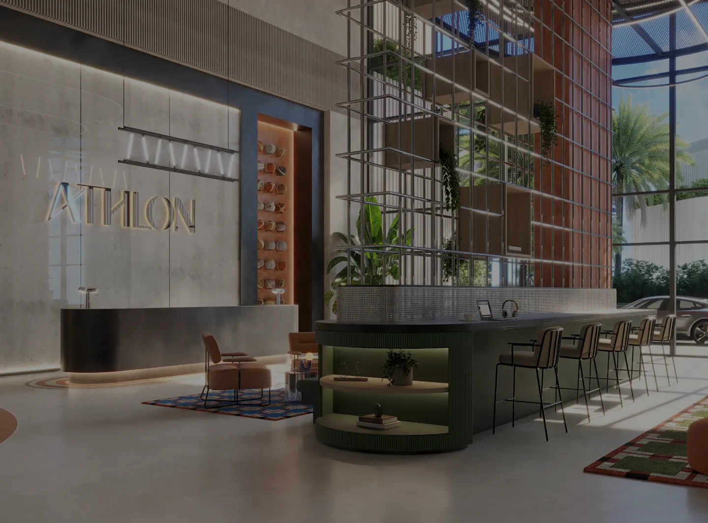 Official Rise by Athlon / Athlon lobby marketing still — collection amenity, not a Teal-only interior