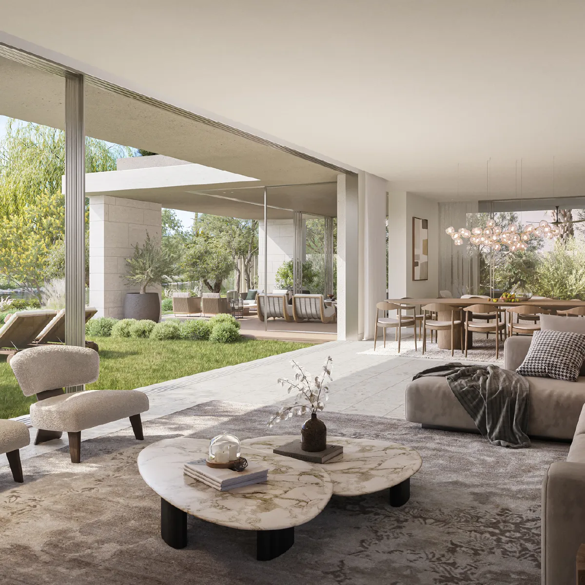 The Acres — villa indoor-outdoor living space render