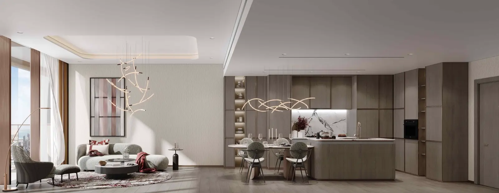 The Symphony by Imtiaz — official interior marketing still of a one-bedroom apartment living space