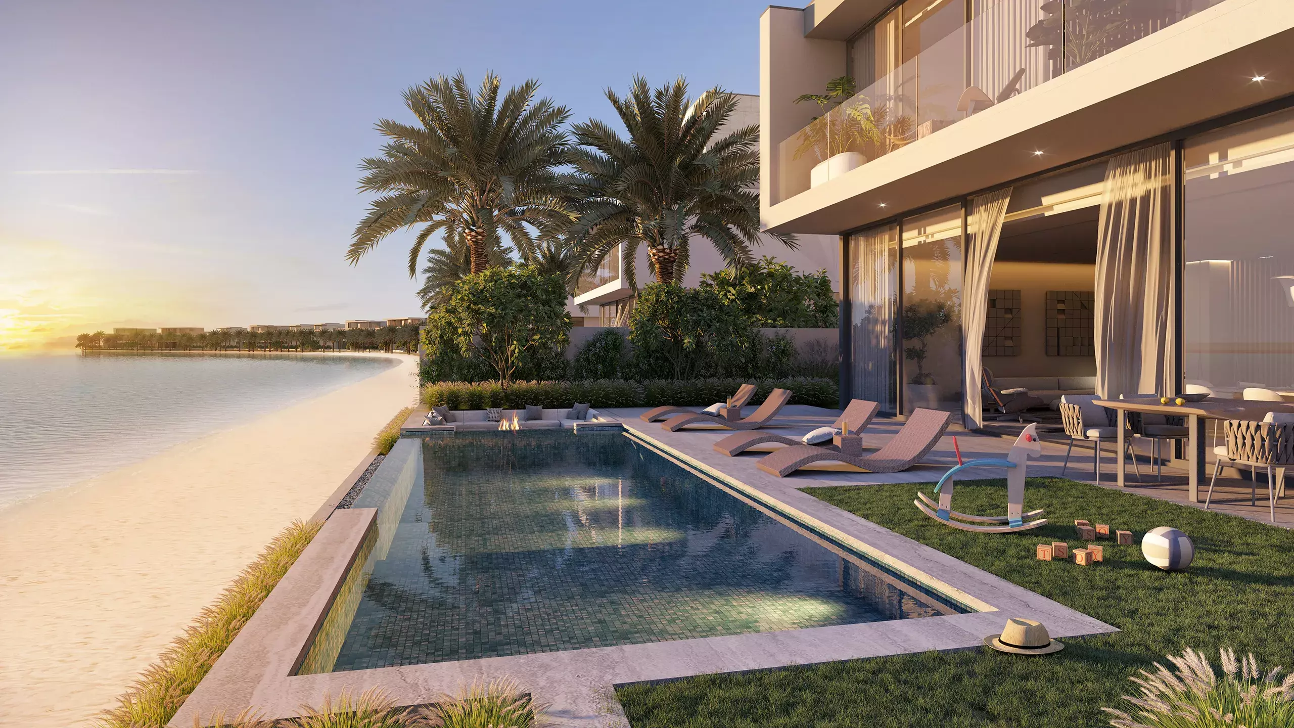 Villa Pacific Breeze — beach-side pool and garden terrace marketing still