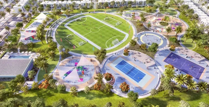 Virella 3 at The Valley — community sports courts and pitch marketing still