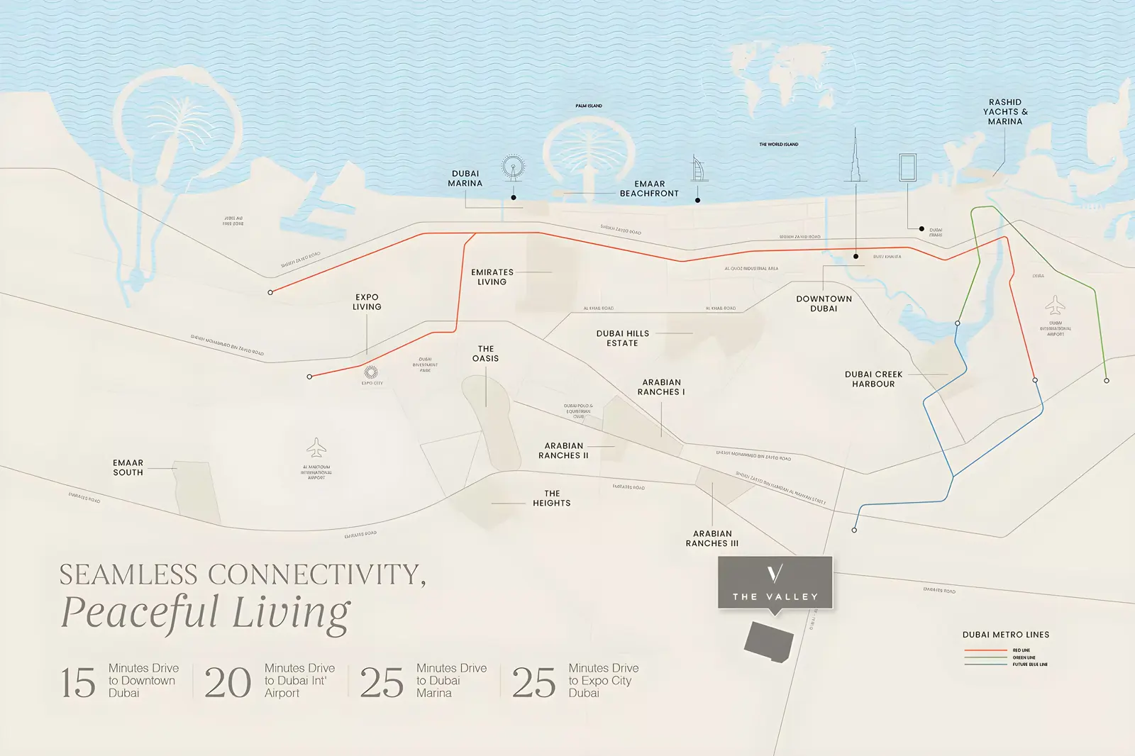 Virella 3 at The Valley — Property Finder location map placing The Valley on the Al Ain Road corridor
